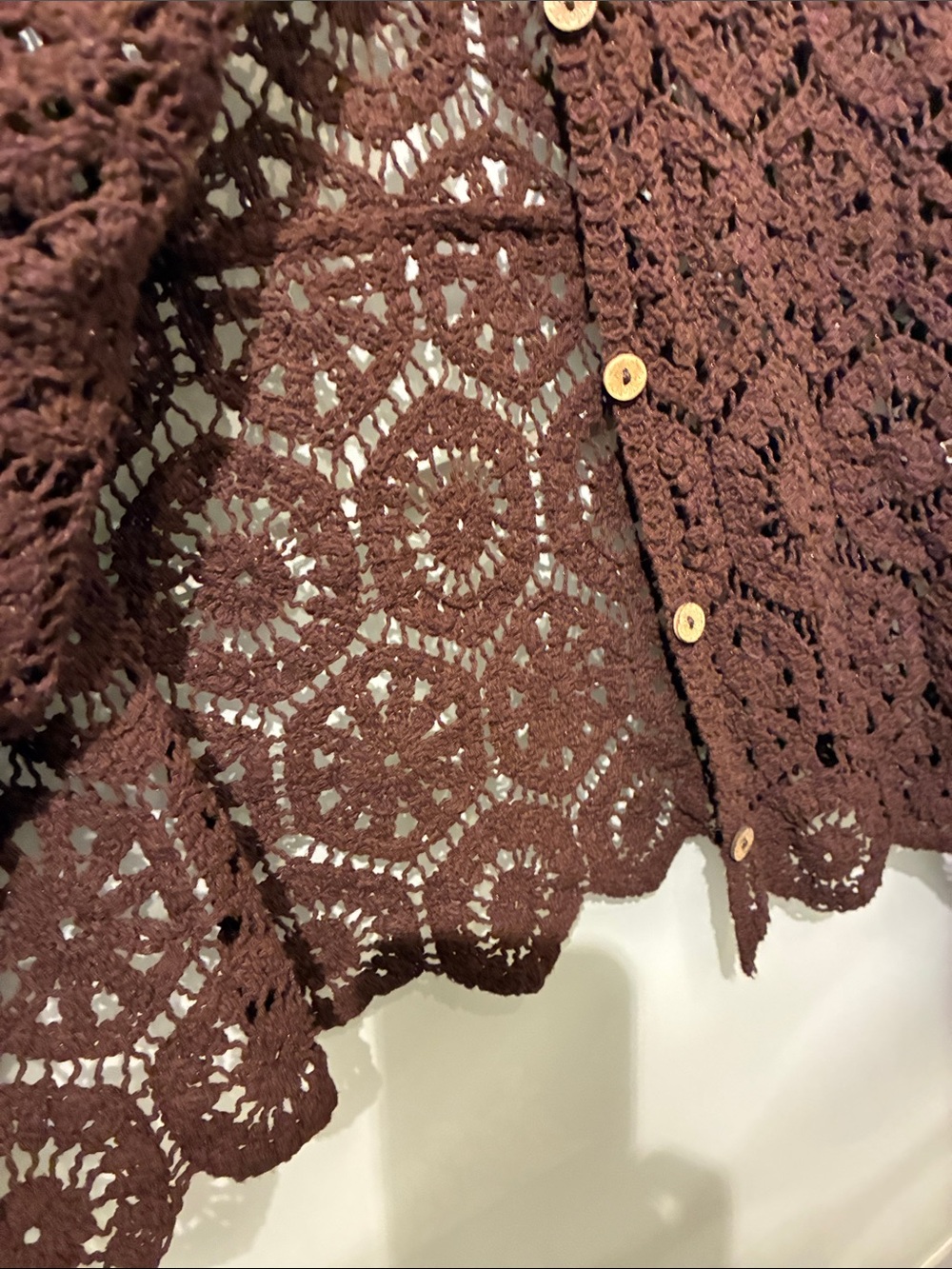 Rebellion Brown Crochet Button-Front Cardigan - Picture 2 of 5